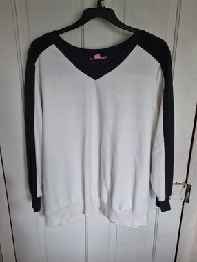 Woman Within White and Black V‑Neck Pullover Hoodie